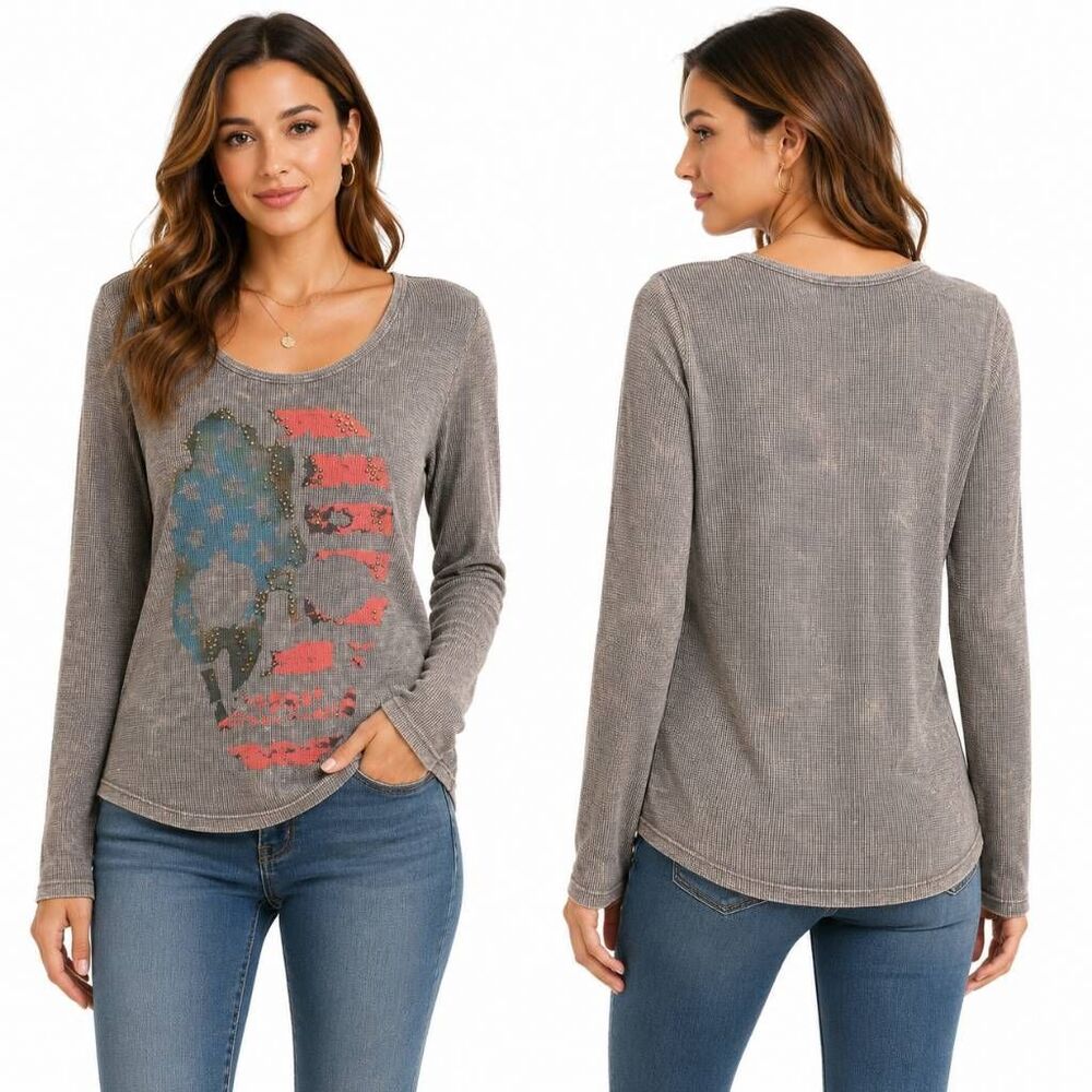 Daytrip Waffle Knit Graphic Top Large